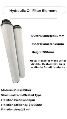 Elemento de filtro de cartucho de fibra de vidrio para filtración hidráulica de aceite con una altura de 500 mm y una temperatura máxima de 80 °C
