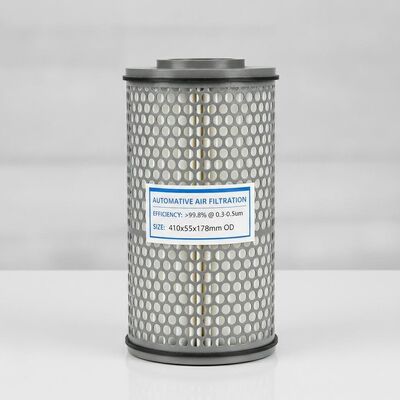 Tamaño inferior 410x55 mm Elemento de filtro de cartucho con eficiencia de filtración 998 por ciento Partículas más grandes que 03 a 05um y diámetro superior OD 178mm Usado en la industria automotriz